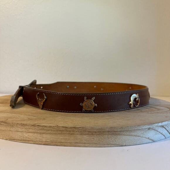 Leegin 1990 USA Brown Genuine Leather Animal Studded Western Belt Size Small - Picture 3 of 15